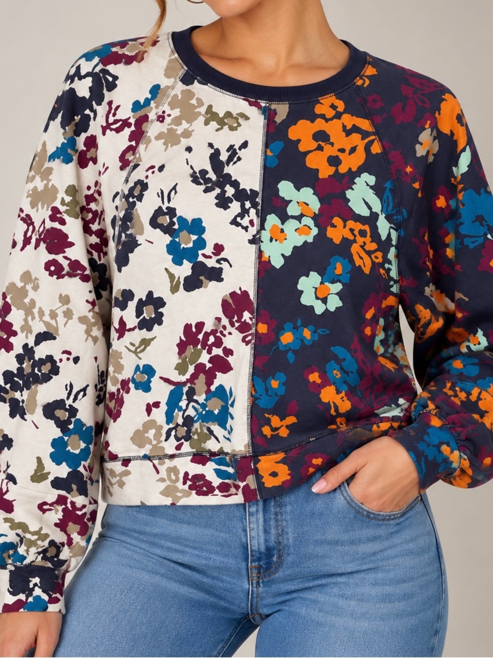 Maeve by Anthropologie Patchwork Floral Sweatshirt Top (Small)